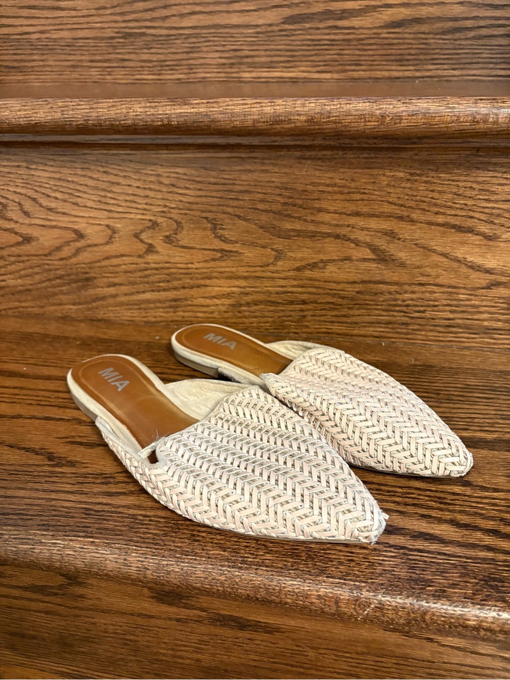 MIA Cream Braided Pointed-Toe Slip-On Mules